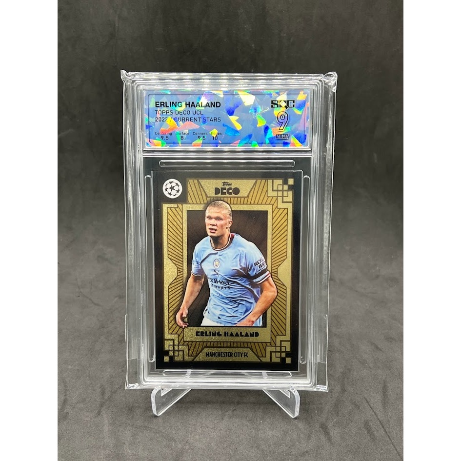 การ์ดนักฟุตบอล ERLING HAALAND /Topps Deco UCL 2022/Current Stars/SQC Graded 9 Mint  + FREE GIFT