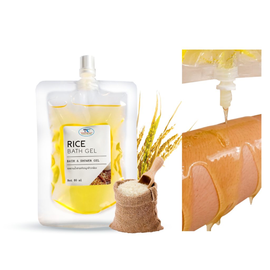 Thaicream สบู่เหลว สบู่ข้าว & มิลค์โปรตีน ไรซ์ บาธ เจล ยี่ห้อ ไทยครีม Rice Bath Gel 80ml