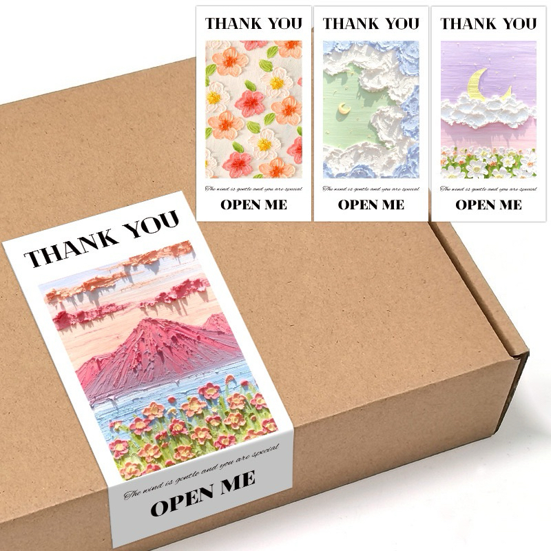 ❣️พร้อมส่ง❣️【50ดวง/แพ็ค】สติ๊กเกอร์ขอบคุณ Thank you stickers สีน้ำมัน รุ่น 02 ขนาด 10*5 ซม.