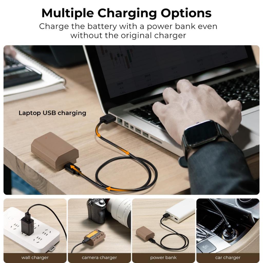 K&F Concept Sony NP-FZ100 (2280mAh) Battery with Type C Direct Chargeable Port Camera Battery Compatible with Sony