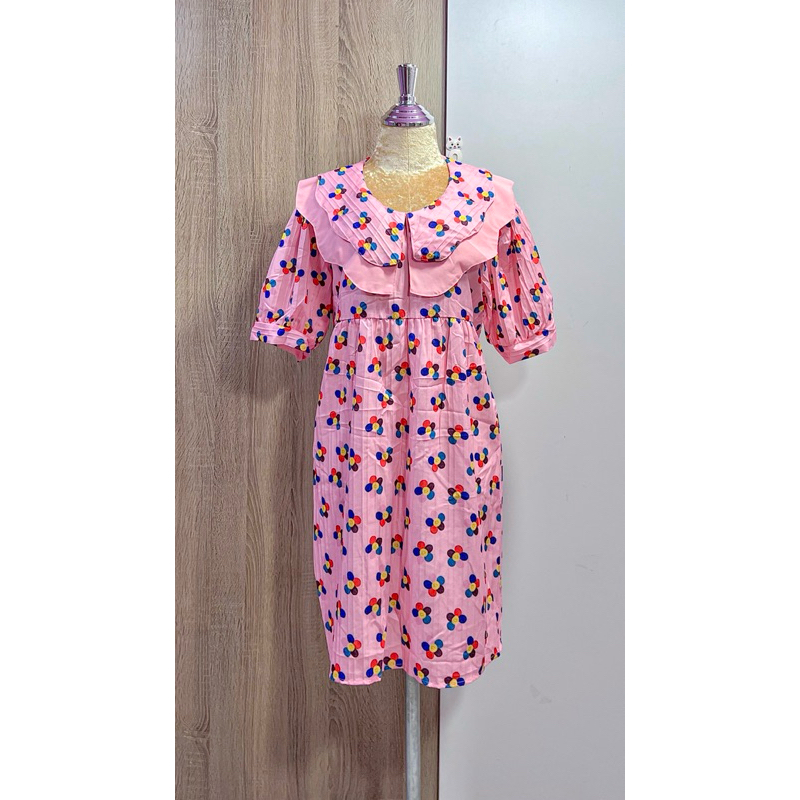 เดรสดอกไม้ยิ้ม🌺ผ้าเปลือกไม้คอบัวแต่งระบาย มือ1  ป้าย P. pream Shop