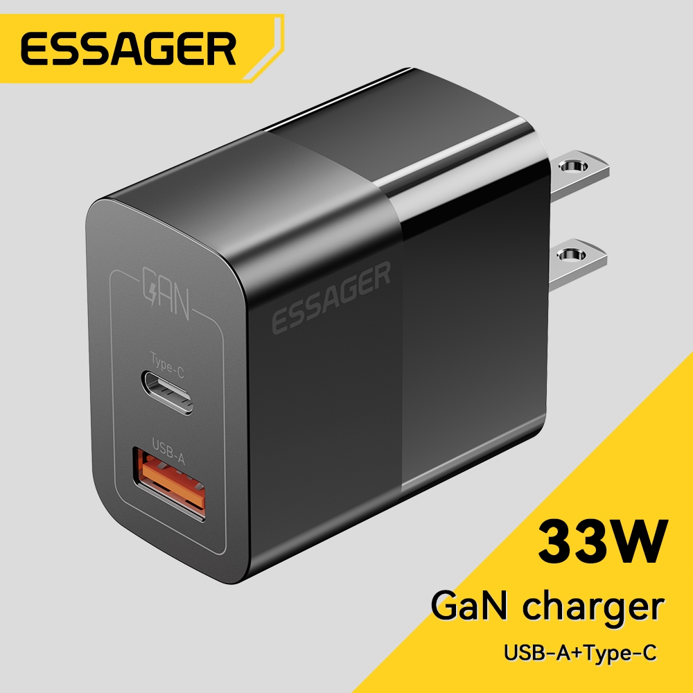 Essager 33W แท่นชาร์จผนังชาร์จ Gan USB ชนิด C สองพอร์ต QC PD 3.0ชาร์จเร็วสำหรับโทรศัพท์แผ่นแล็ปท็อป IP