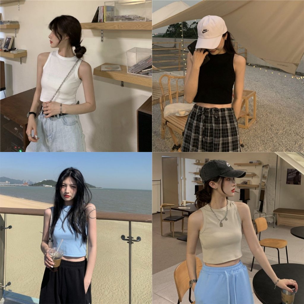 เสื้อกล้ามผู้หญิง เสื้อครอปสีทึบ มี 4 สี