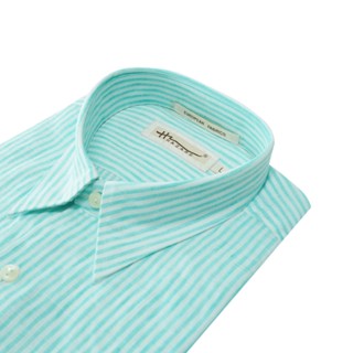 HAZARD เสื้อเชิ๊ตทำงานแขนยาวลายทาง ผ้า Linen(ลินิน) สีเขียวอ…