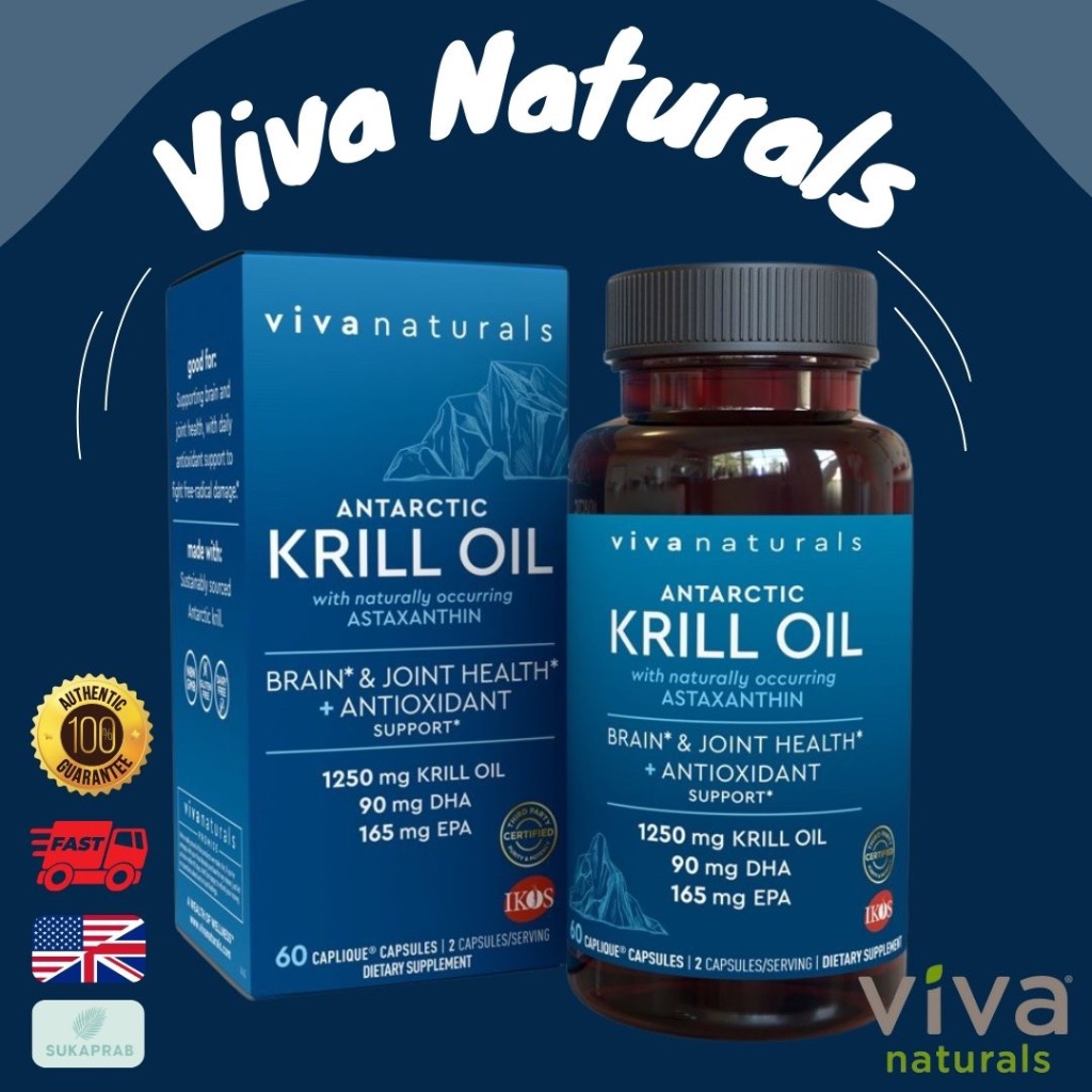พร้อมส่ง✨ Viva Naturals Antarctic Krill Oil 1250 mg Omega 3 EPA DHA and Astaxanthin 60 Caps