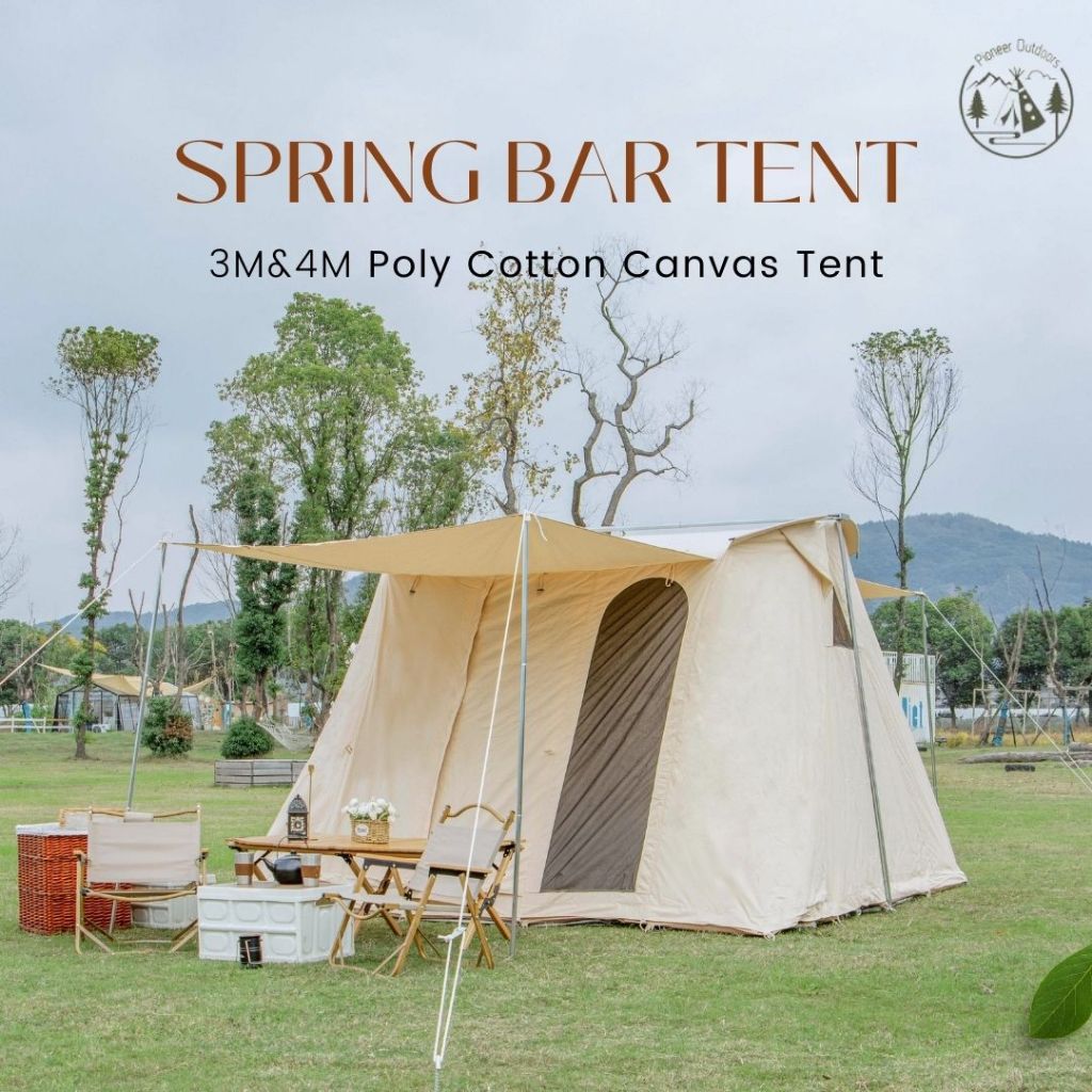 🔥SALE🔥 เต็นท์สปริงบาร์ สไตล์อเมริกัน เต็นท์รีสอร์ท ผ้าใบขนาด 3 และ 4เมตร Spring Bar Tent เต็นท์ผ้าใบ Flex Bow แกลมปิ้ง