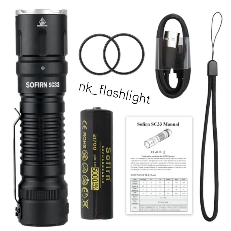 Sofirn Sc33ไฟฉายขนาดพกพาสว่างสูงสุด5200ลูเมนในชุดมาพร้อมแบต