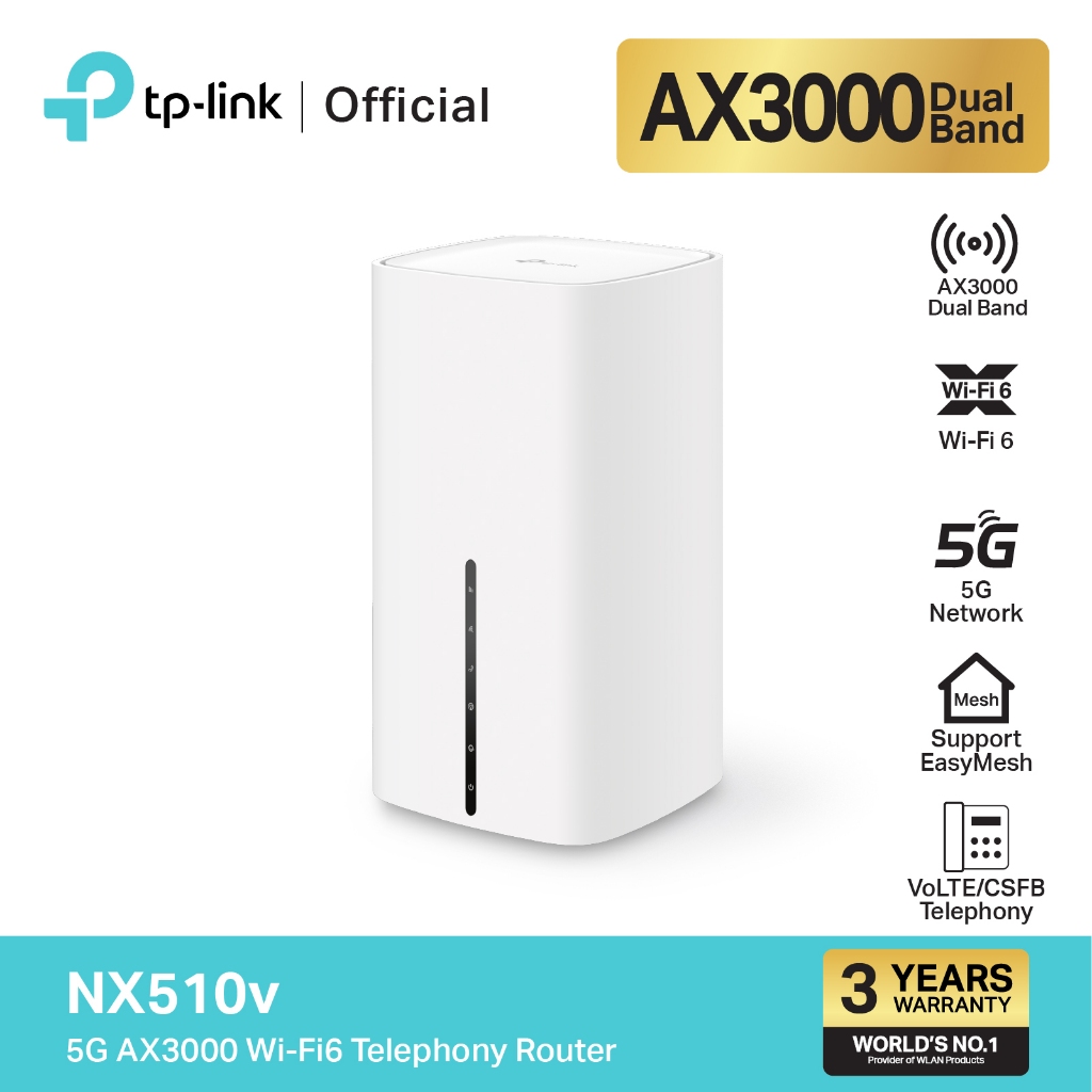 TP-Link NX510v เราเตอร์ใส่ซิม 5G AX3000 Wi-Fi6 Telephony Router แค่ใส่ SIM card ก็เพลินกับเครือข่าย 5G ได้ทันที