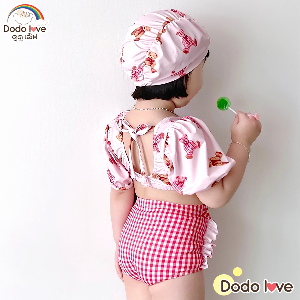 DODOLOVE مايوه بنات نصف كم مع قبعة — صورة 3
