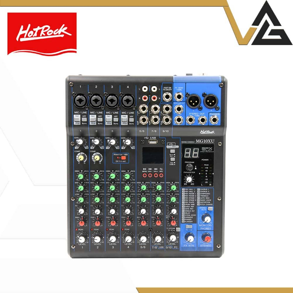 HOTROCK MG-10XU USB HR มิกเซอร์ 10แชนแนล มิกซ์ บลูทูธ ช่องต่อ ไมค์ หูฟัง EQ 3 band bluetooth Mixer