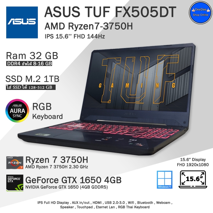 ASUS TUF Gaming Ryzen7-3750H การ์ดจอ4GBแรงมาก คอมพิวเตอร์โน๊ตบุ๊คมือสอง เหมือนใหม่ พร้อมใช้งาน