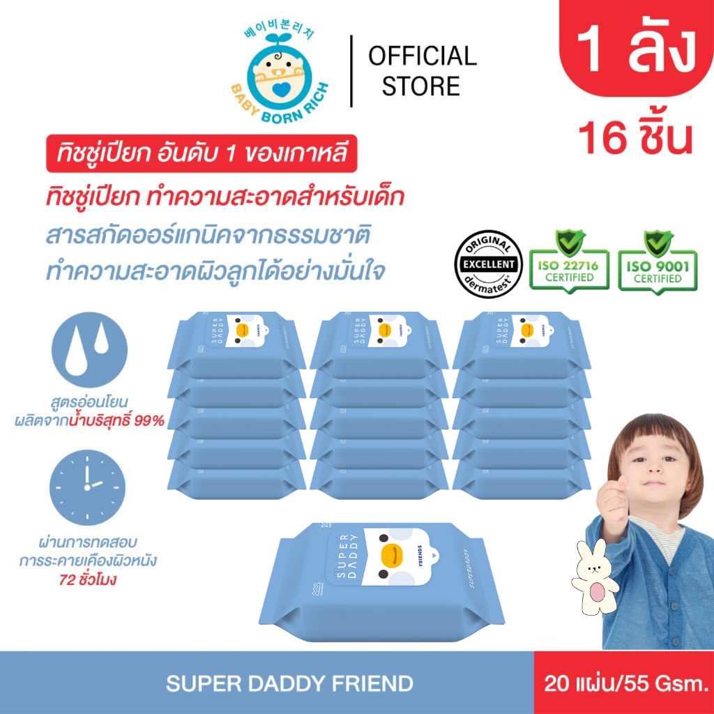 (Exp.20250118) ยกลัง SUPER DADDY PENGUIN FRIEND ทิชชู่เปียกเกาหลี (20แผ่น) หนา 55 แกรม