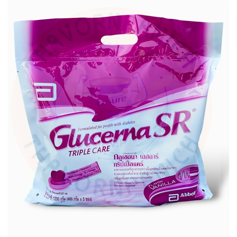 Glucerna Sr ถุงเติม 400g x 3ถุง กลิ่นวานิลลา [หมดอายุ 28/04/2025 ]💥(สำหรับผู้ที่เป็นเบาหวาน)