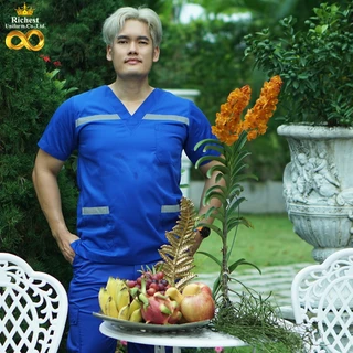 เสื้อ EMS คอวี สีน้ำเงิน ผ้าโทรเร เกรดพรีเมี่ยม พร้อมส่ง ER Medical Scrub ❤️❤️❤️