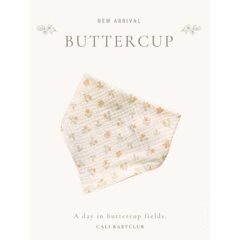 Cali ผ้ากันน้ำลาย กันเปื้อน ผ้ามัสลินทอ สไตล์เกาหลี *Buttercup💐*ป้าย Cali baby