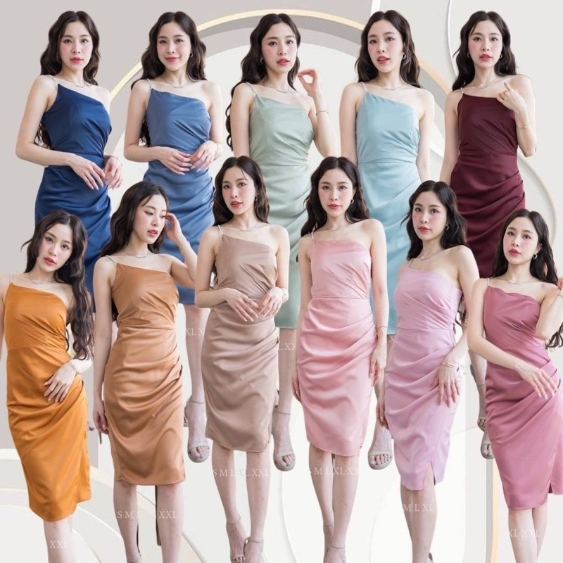 ชุดเดรส ชุดออกงาน ชุดราตรี F267 เดรสสั้น สายเพชร 1 ข้าง