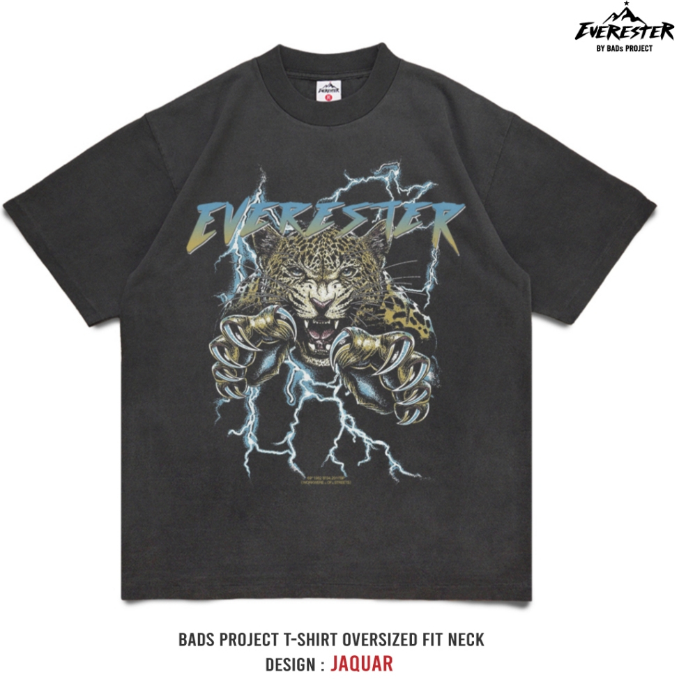 EVERESTER เสื้อคอฟิต อก 42"- 52" ฟอก เฟดเทาดำ Heavy Cotton 100% Oversize รุ่น jaquar ฟอกเทาดำ FED