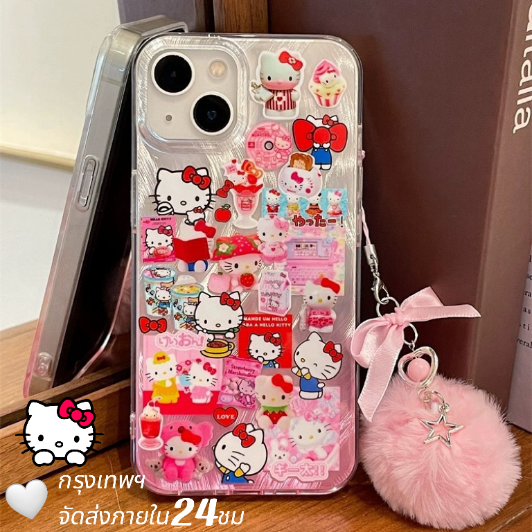 จัดส่งภายใน24ชม camlet การ์ตูน Hello Kitty ตุ๊กตา จี้ iPhone 11 15 14 pro max หวานสวย น่ารัก สีแดงcase for iPhone 12 13
