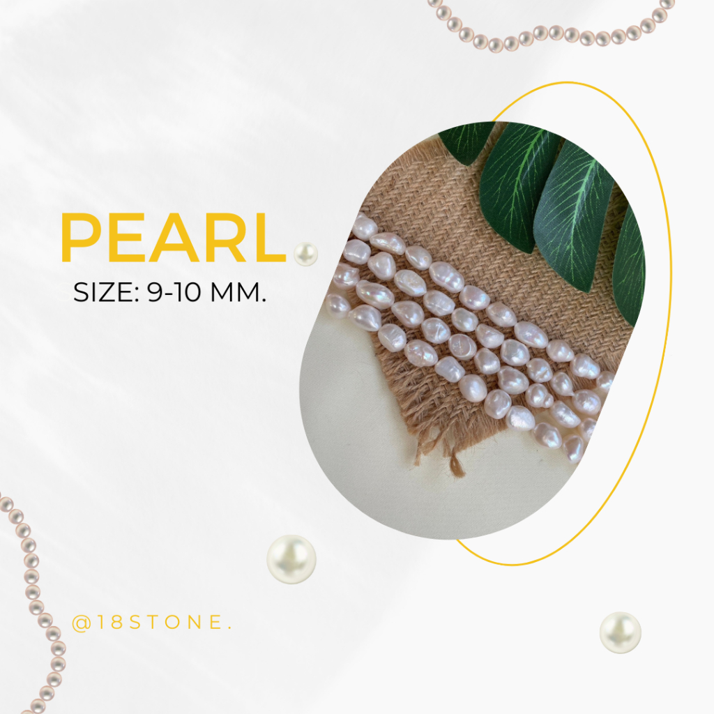 ไข่มุกน้ำจืดธรรมชาติทำเครื่องประดับ - (Fresh Water Pearl) - 9-10 mm - Rice - สีธรรมชาติ (Natural)
