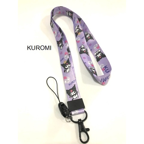 KUROMI PP สายคล้องคอ สายคล้องบัตร ห้อยโทรศัพท์ ลาย KUROMI PP น่ารัก มีก้ามปู มีห่วงเล็กถอดได้ ขนาดกว