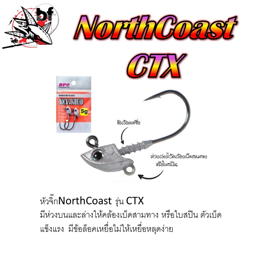 หัวจิ๊ก BPO NORTH COAST CTX มีห่วงบนและล่างให้คล้องเบ็ดสามทาง หรือใบสปิน ตัวเบ็ดแข็งแรง
