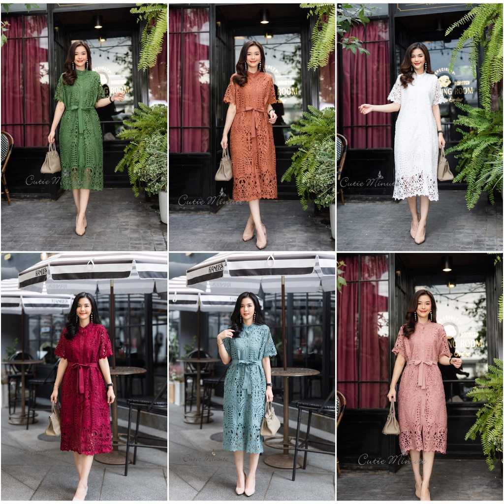 Cutie Minute อก ฟรีไซส์ 44" Maxi dress ผ้าลูกไม้เกรดพรีเมี่ยม ลายลูกไม้สวยมากค่ะ ดีเทลแต่งมุกสีเดียวกับชุดหรูสุดๆค่ะ มาพ