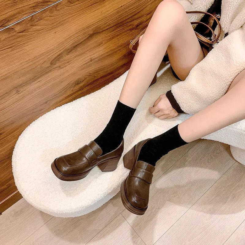 ❤รองเท้าแมรี่เจน รองเท้าไม่มีส้น น้ำตาล/ดำ ย้อนยุค JK size 35-40