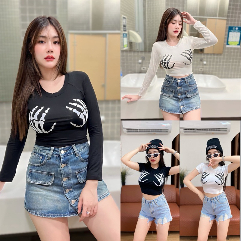 ใส่แล้วคือปัง เสื้อครอปมือแขนยาว-สั้นผ้าเรยอนเนื้อหนาพรีเมี่ยม เนื้อผ้าที่ร้านสั่งทอพิเศษไม่เหมือนใคร