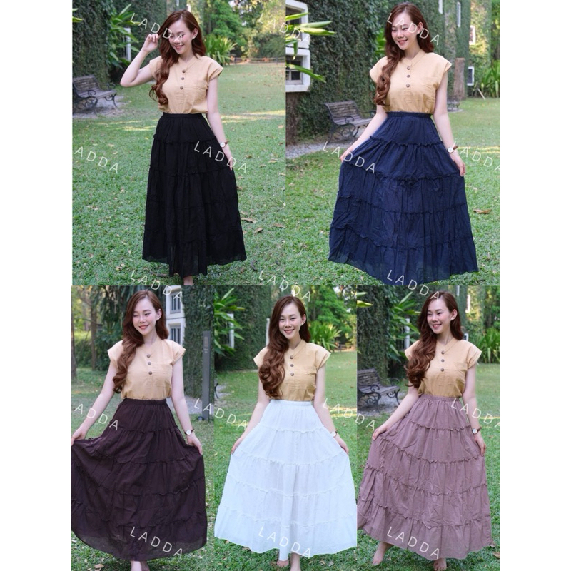 กระโปรงยาว ผ้าฝ้ายสาลูชั้นเดียว (มีซับใน)