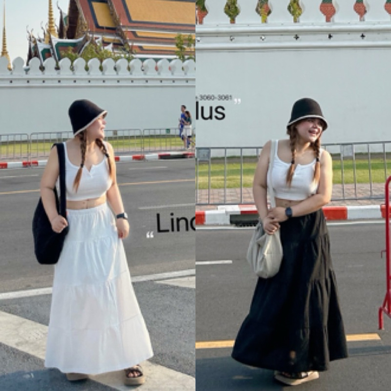 LD กระโปรงยาว ผ้าฝ้าย มีซับใน เอวสม็อครอบเป็นชั้นๆ ไซส์ใหญ่ สาวอวบ