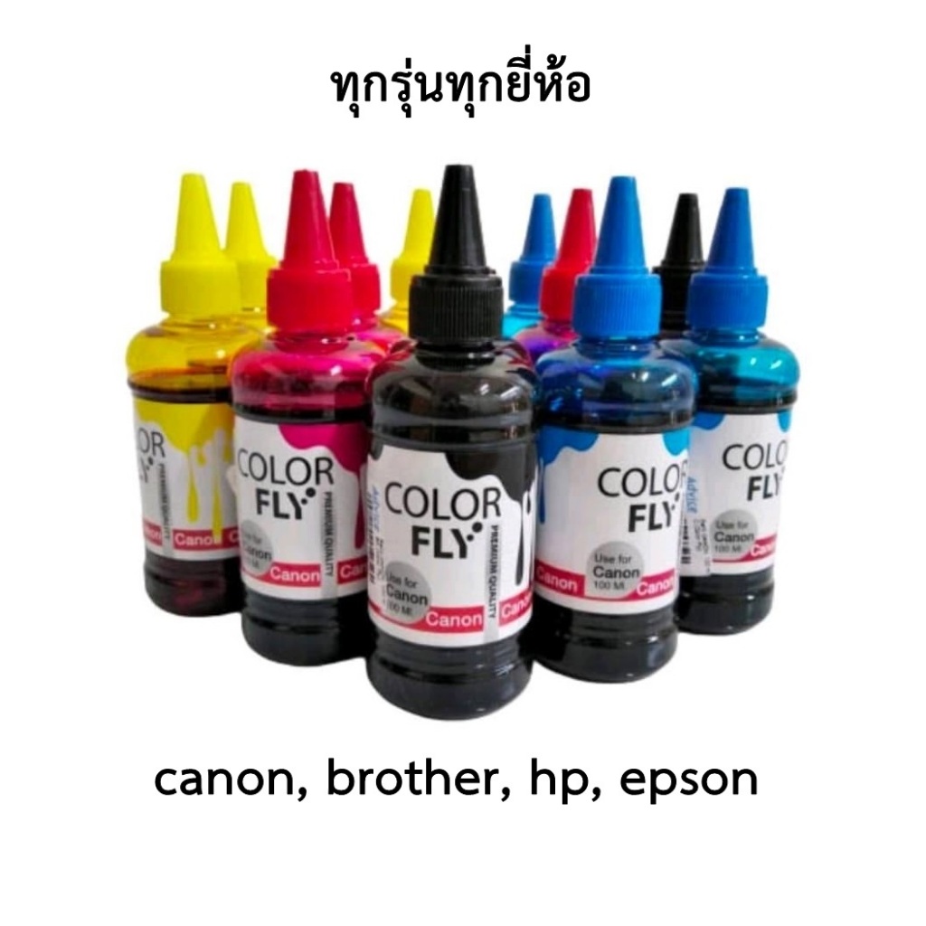 หมึก Canon HP Epson Refill Inkjet Printer Color Fly 100 ml. หมึกเติม หมึกเครื่องปริ้น