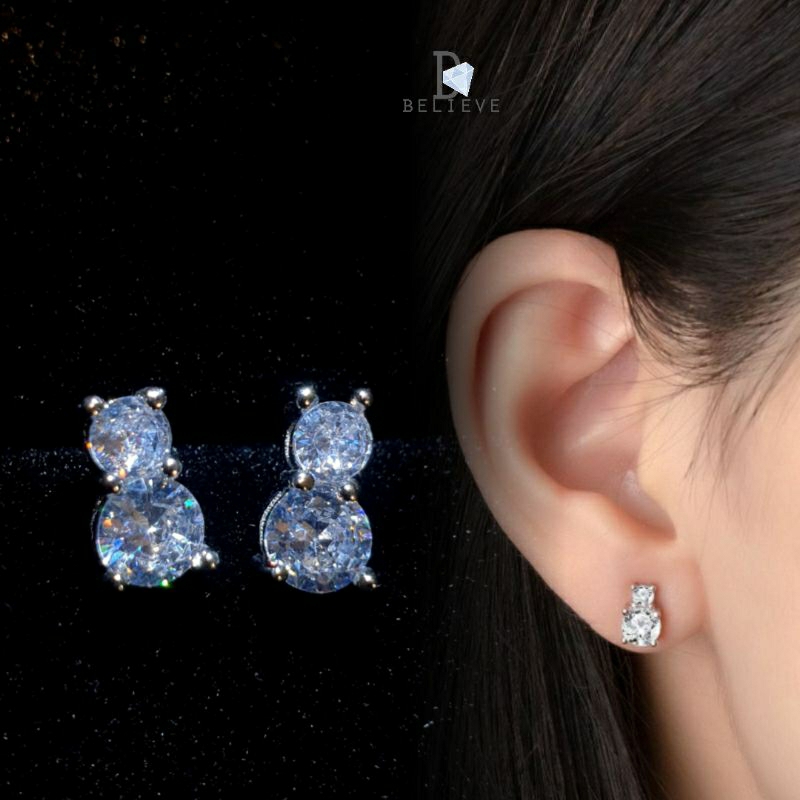 `B E S T ต่างหูเพชรทรงกลมซ้อน CZ Circle. 💎 [ DB05 ]