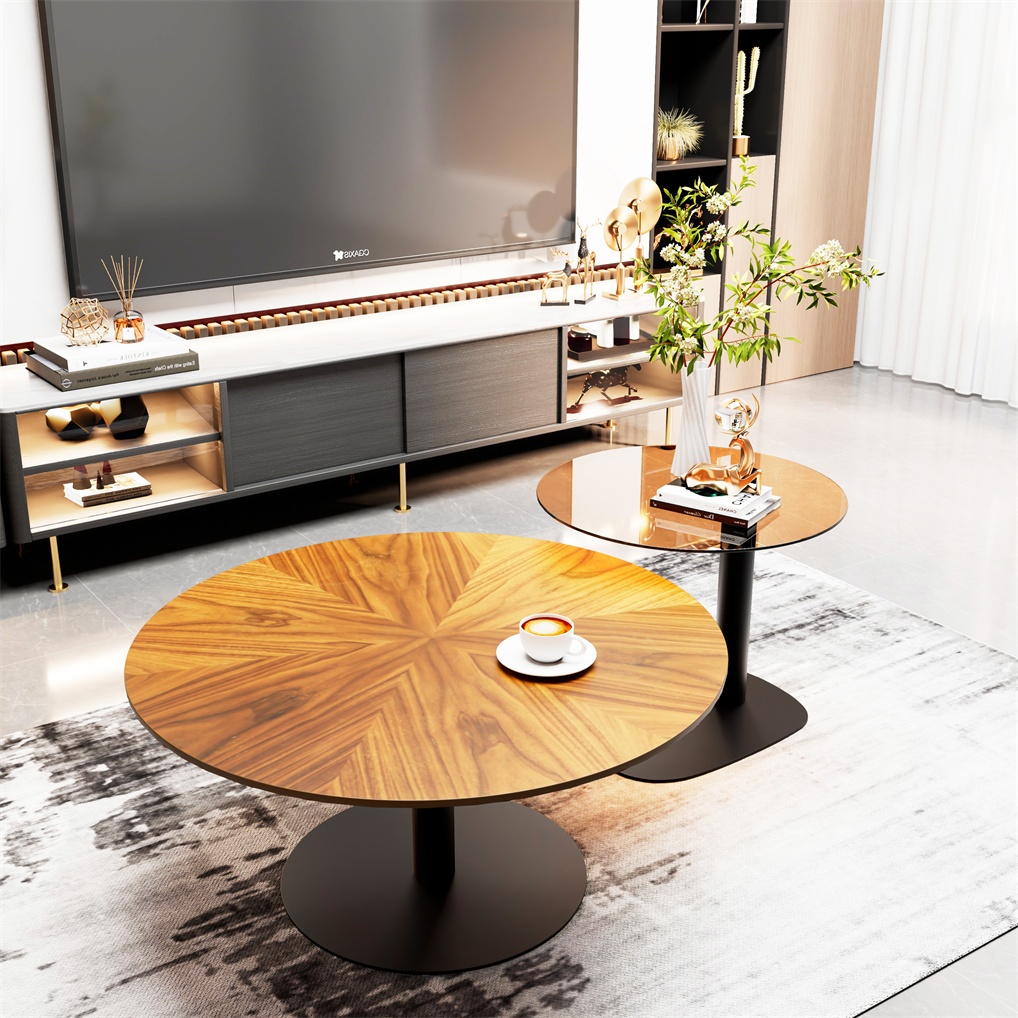 WISFOR ชุดโต๊ะกาแฟ 2 รอบโต๊ะไม้บีช +โต๊ะกระจกอุณหภูมิ สำหรับรับแขก วางชากาแฟ อเนกประสงค์สุดๆ 2x Coffee Table Wood +Glass