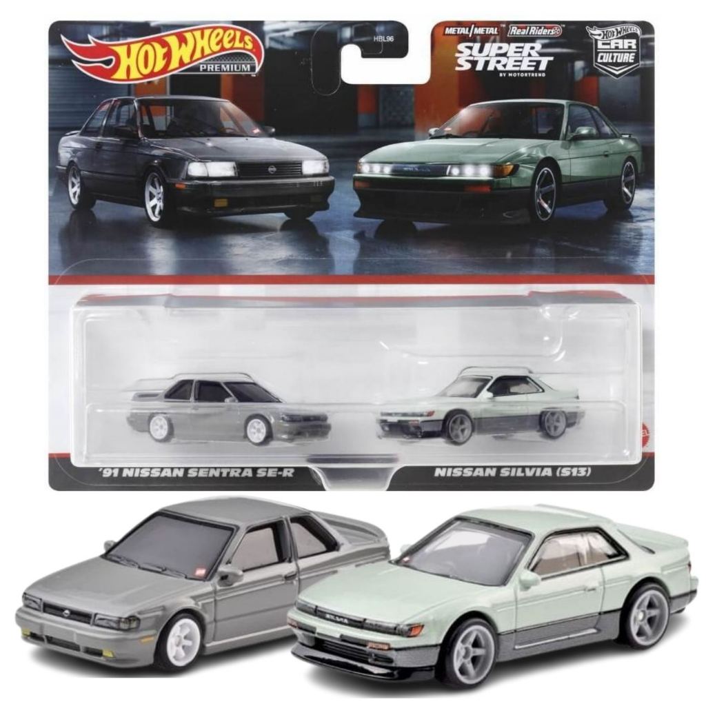 HOT WHEELS PREMIUM 2 PACK รุ่น '91 NISSAN SENTRA SE-R & NISSAN SILVIA (S13) โมเดลรถเหล็ก Hotwheels แพ็คคู่