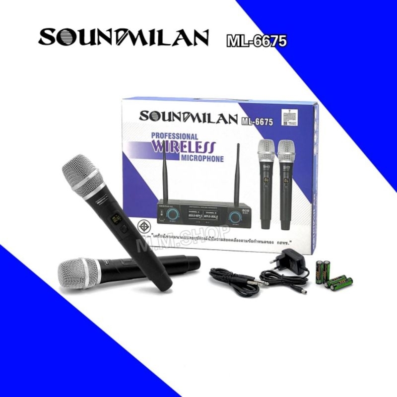 Soundmilan ไมโครโฟน ไมค์ลอยคู่   สัญญาณคลื่น UHF รุ่น ML-6675