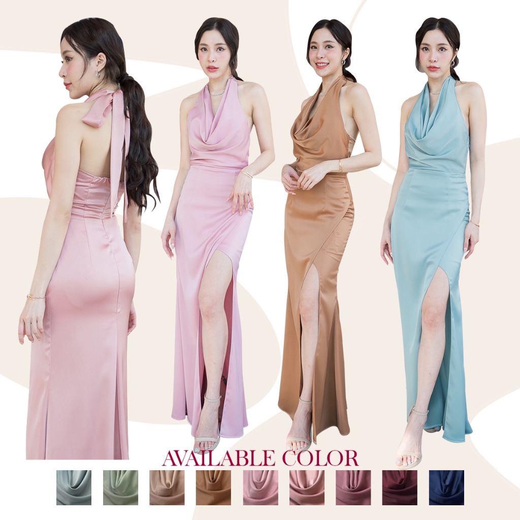 ชุดออกงาน ชุดเพื่อนเจ้าสาว koolykool คอถ่วง สายผูกคอหลัง กปป้าน2ชั้น kk062