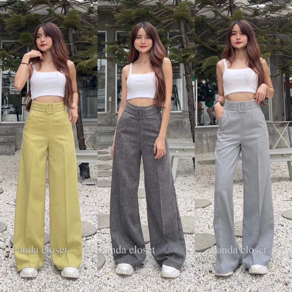 new collection Belty Pants PD20 กางเกงขากระบอกใหญ่แต่งเข็มขัดพร้อมส่ง