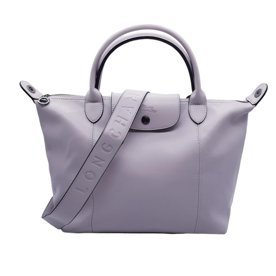 👜กระเป๋า Longchamp Le Pliage Cuir Gray Chalk Leather Shoulder Bag Tote Foldable สินค้ามือสอง