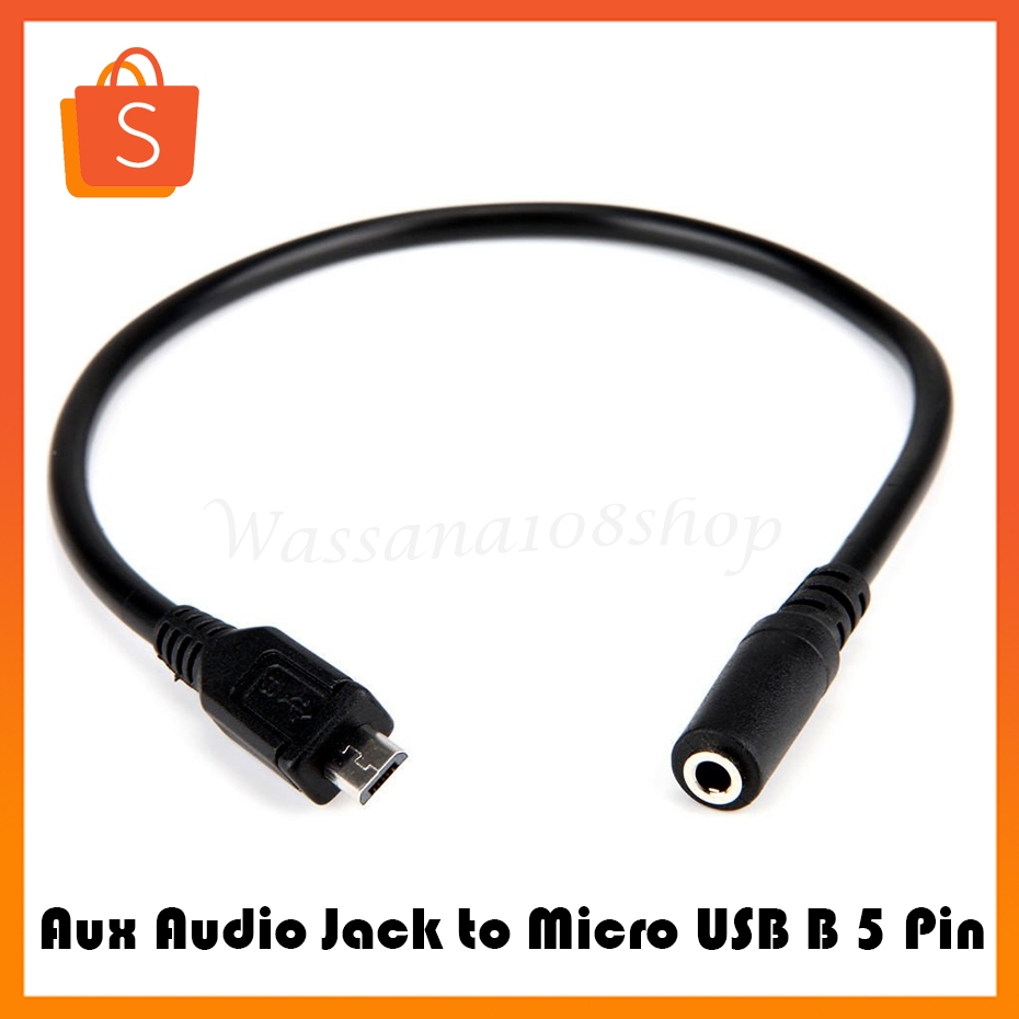 3.5mm Female 3 Pole Aux Audio Jack to Micro USB B 5 Pin Male Adapter Cable 1FT