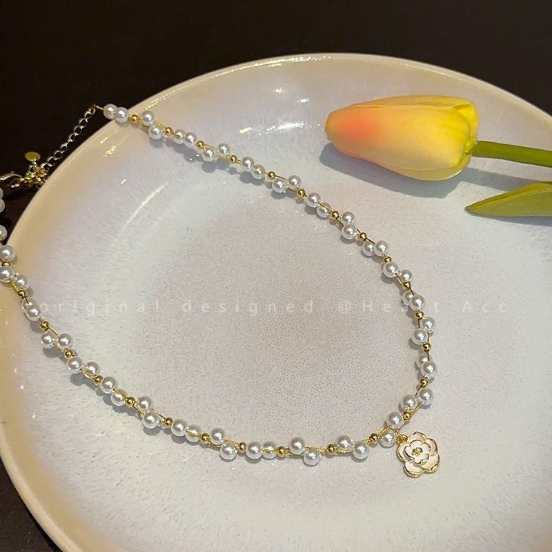 สร้อยคอไข่มุกฝรั่งเศส Camellia ผู้หญิงใหม่ Clavicle CHAIN ​​อเนกประสงค์สร้อยคอคนดัง - รูปที่ 4