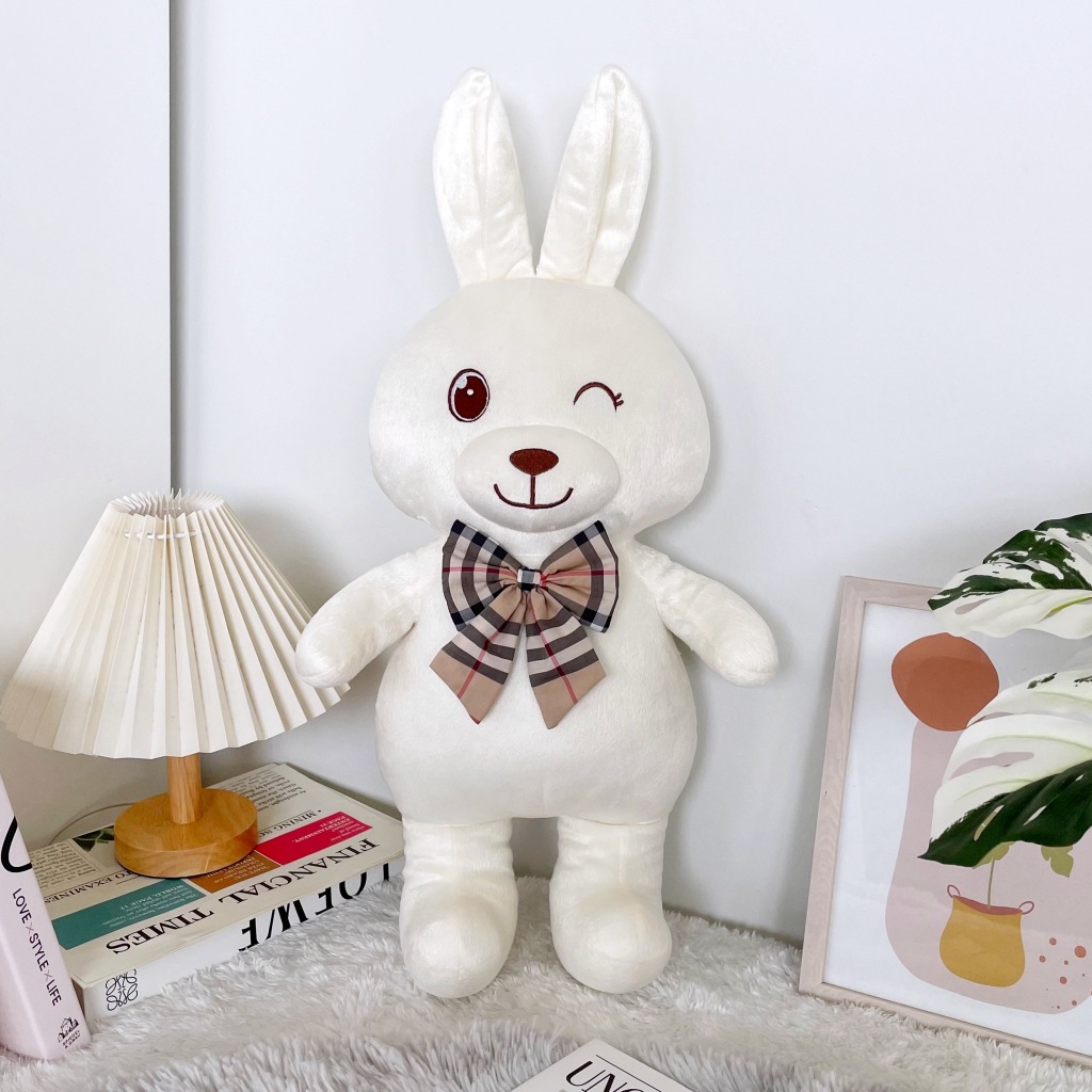 ตุ๊กตากระต่าย ผูกโบว์ กระต่ายหูตั้ง ตาวิ๊ง ขนาด 59 cm. ของขวัญวันเกิด ของขวัญ | Smileylife Shop