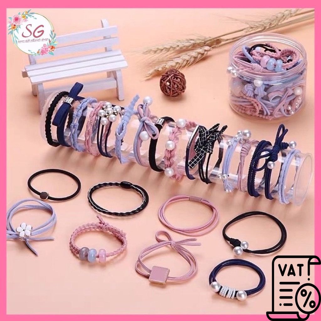 ร้านไทยSiamGift ยางรัดผมเกาหลี ยางรัดผม12ชิ้น มีแบบขวด และ มีแบบถุง 12ชิ้น ยางรัดผม ยางรัดผมเกาหลีคละแบบ