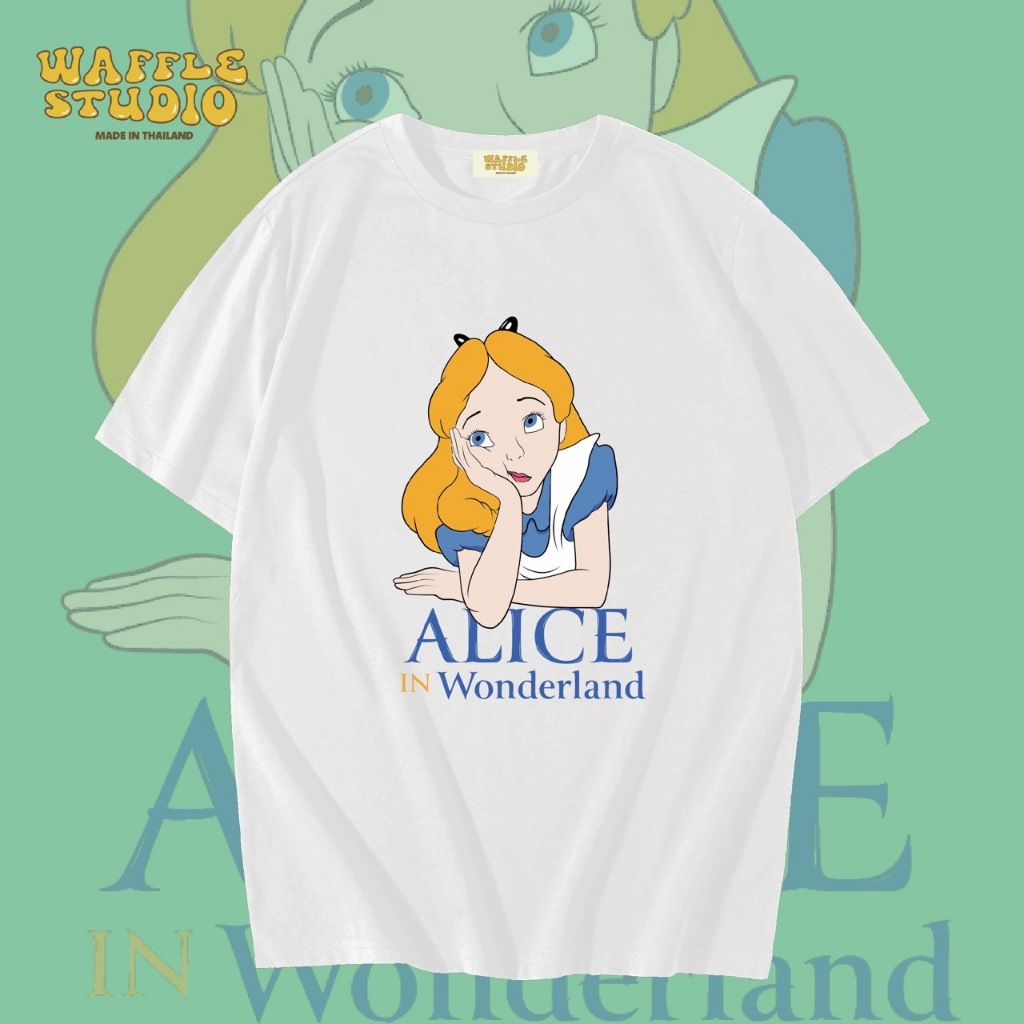 [ ส่งฟรี ] WS0089 เสื้อยืดโอเวอร์ไซส์ เสื้อยืดเกาหลี ผ้าคอตตอน100% เสื้อยืด Alice in Wonderland อลิซ WAFFLE STUDIO