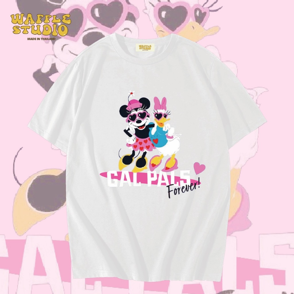 [ ส่งฟรี ] WS0104 เสื้อยืดโอเวอร์ไซส์ เสื้อยืดเกาหลี ผ้าคอตตอน100% เสื้อยืด มิกกี้มินนี่ Mickey Minnie WAFFLE STUDIO