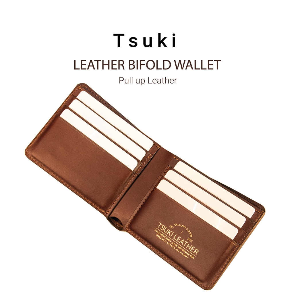 TSUKI Bi-fold Wallet กระเป๋าสตางค์ใบสั้น งานแฮนด์เมด หนังแท้