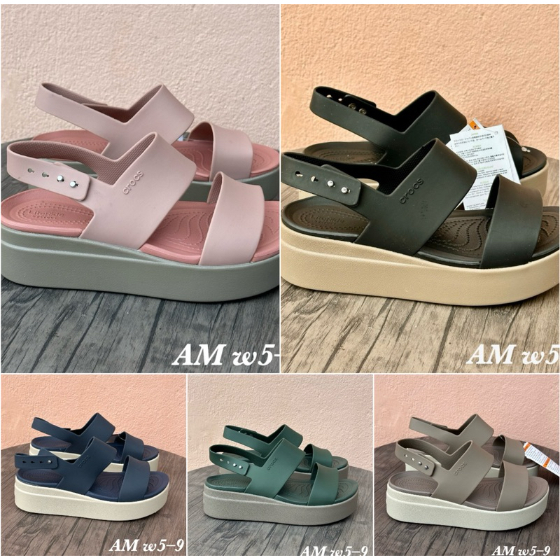 Crocs Brooklyn Mid Wedge รองเท้าแตะผู้หญิง สี รองเท้ารัดส้น ลำลองรองเท้า crocs ผู้หญิง