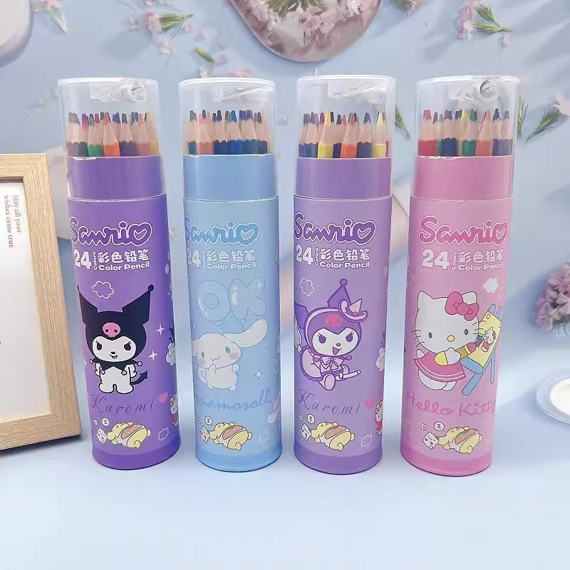 สีไม้ ดินสอสี 24 สี พร้อมกบเหลา ลายการ์ตูน Sanrio