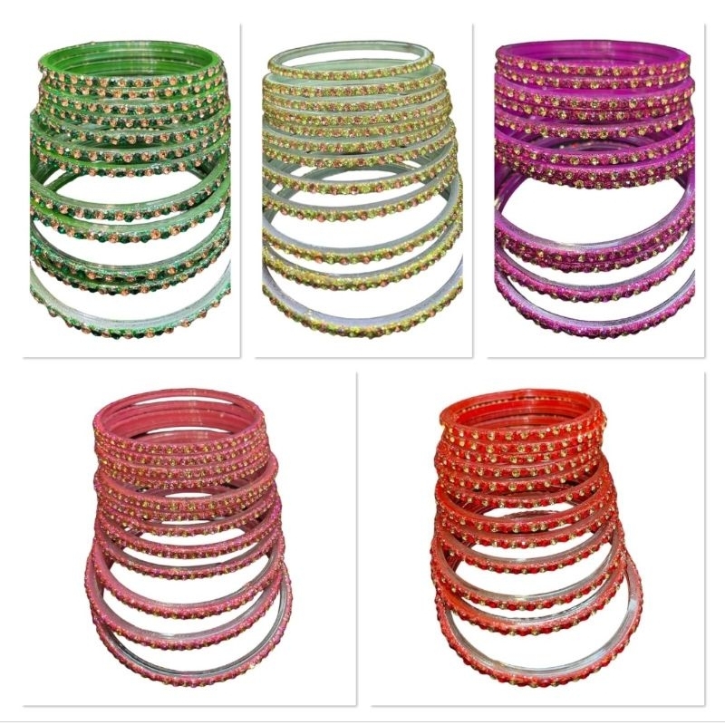 glass bangles กำไลแก้วสีสันสดใสคุณภาพดีจากอินเดีย 12 ชิ้น glass colorful bangles good quality from i