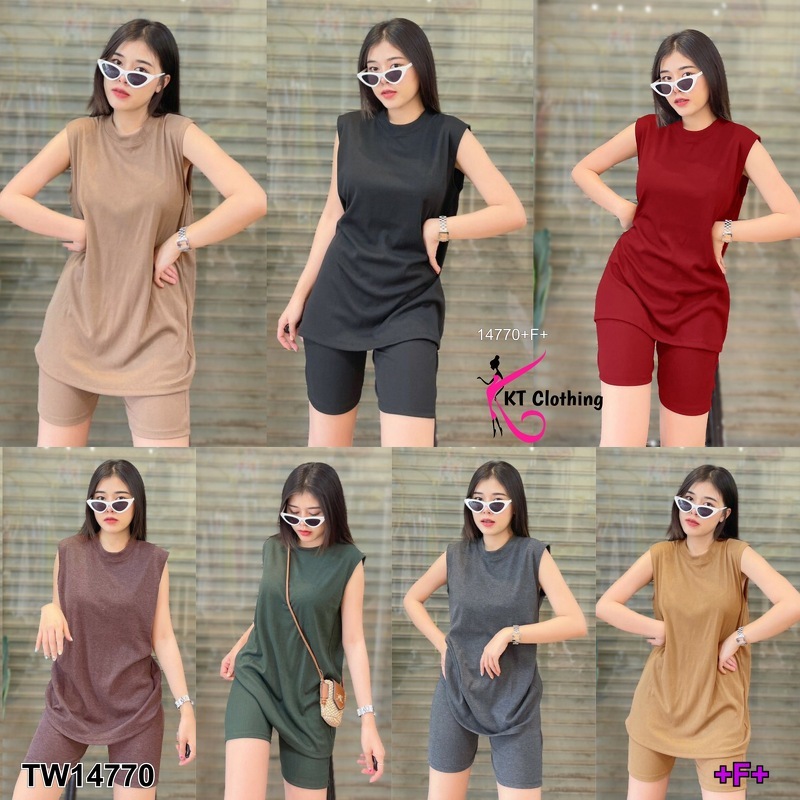 Set 2 ชิ้น เสื้อคอกลมแขนล้ำ+เลคกิ้งขาสั้น NL14770