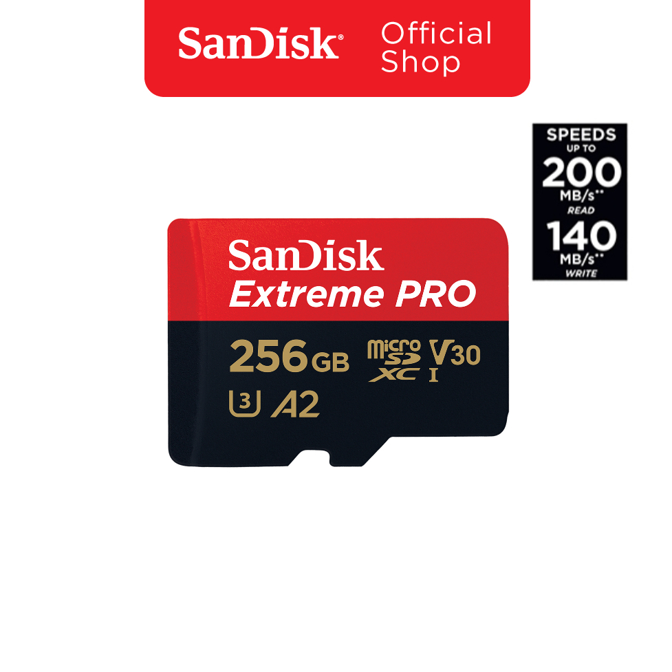 SanDisk Extreme Pro microSDXC 256GB A2 (SDSQXCD-256G-GN6MA) ความเร็วสูงสุด อ่าน 200MB/s เขียน 140MB/s